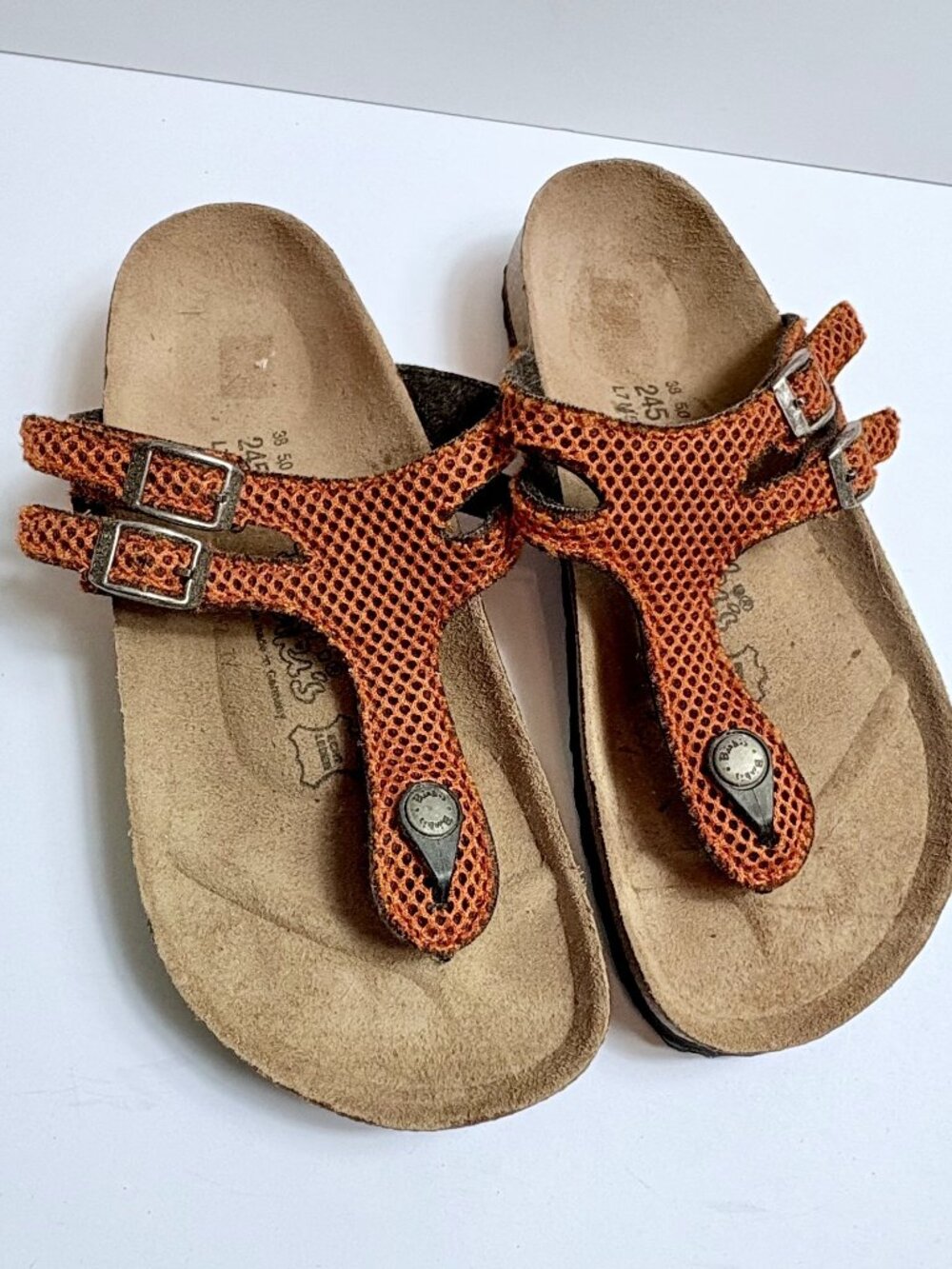 Birkenstock Birki's Women's Milos Mesh Orange Thong Sandals Sz EU 38  US 7.5